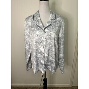 Nordstrom Rack Women's Gray/White Floral Satin Button Up Sleep Shirt M NWOT